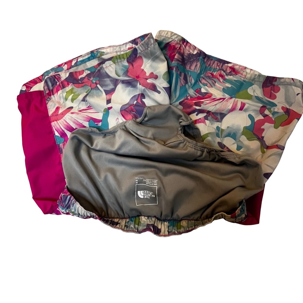 The North Face Girls Floral Print Athletic Shorts Size Medium 10 12 Pink Blue - Picture 5 of 6